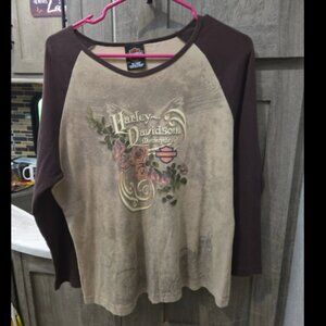 Harley Davidson Ladies rose huge design t-shirt